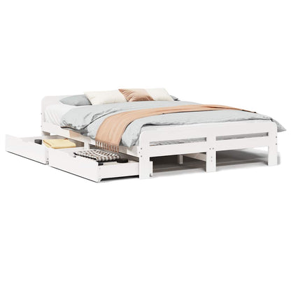 Bed Frame | White | Solid pinewood | King Size | Bed Frame | Rectangular