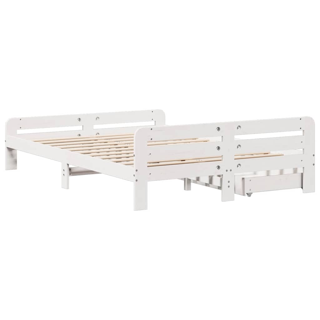 Bed Frame | White | Solid pinewood | King Size | Bed Frame | Rectangular