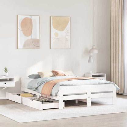 Bed Frame | White | Solid pinewood | King Size | Bed Frame | Rectangular