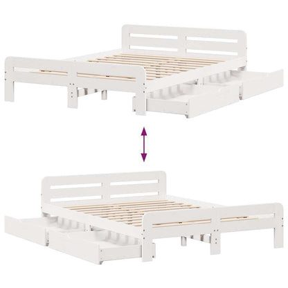 Bed Frame | White | Solid pinewood | Double | Bed Frame | Rectangular