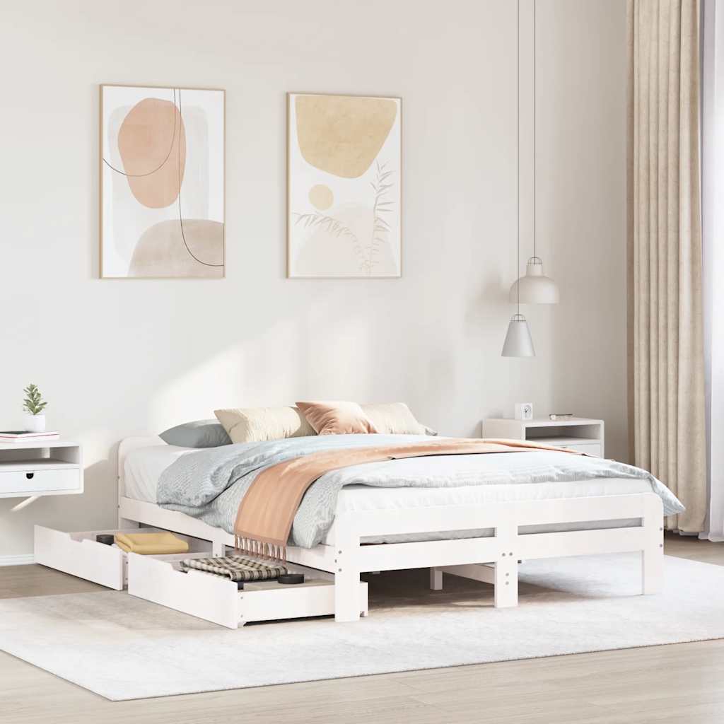 Bed Frame | White | Solid pinewood | Double | Bed Frame | Rectangular