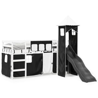 Kids' Loft Bed with Tower White&Black 90x190 cm Solid Wood Pine