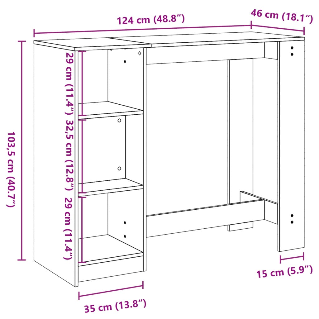 Bar Table with Shelf Grey Sonoma 124x46x103.5 cm Engineered Wood