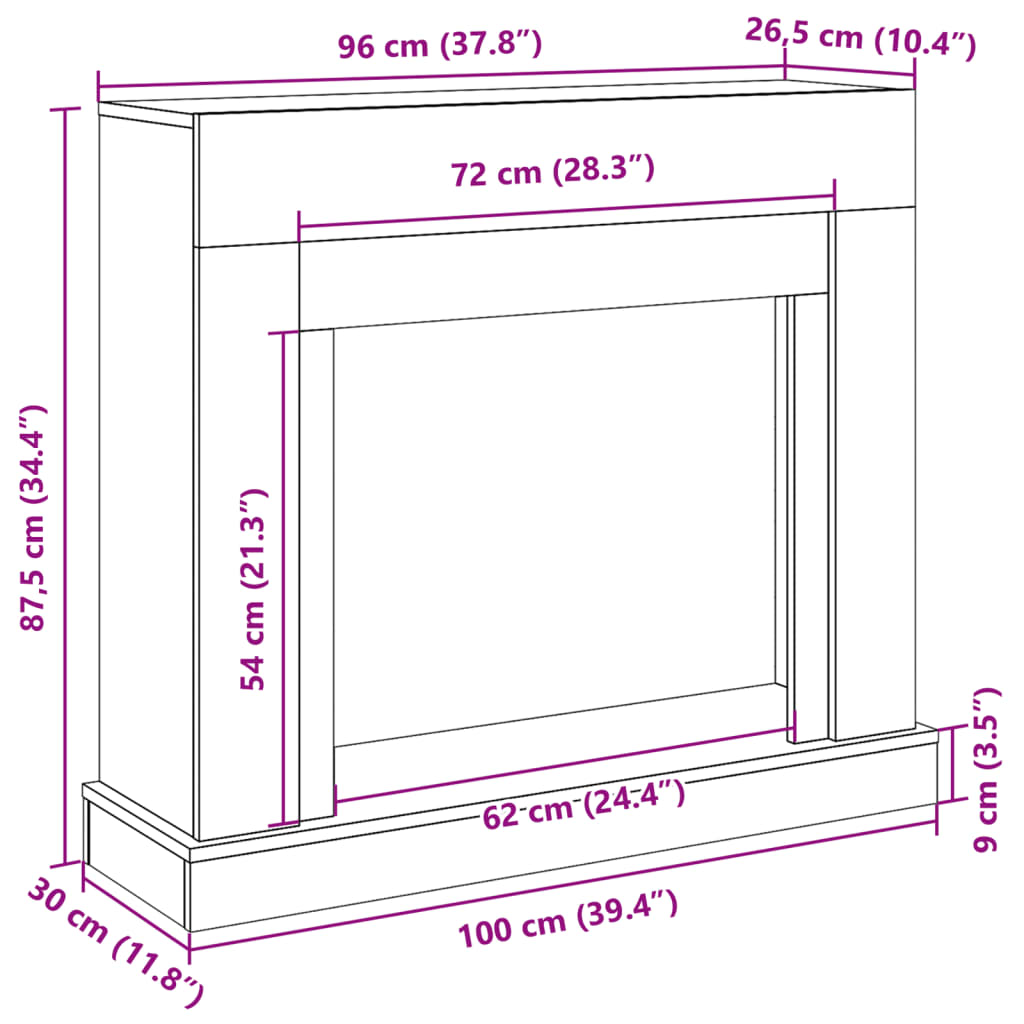 Fireplace Surround Sonoma Oak 100x30x87.5 cm Engineered Wood