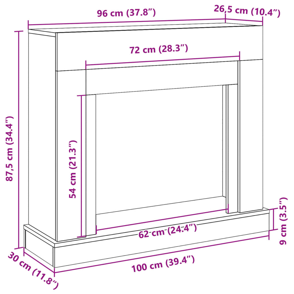 Fireplace Surround Concrete Grey 100x30x87.5 cm Engineered Wood