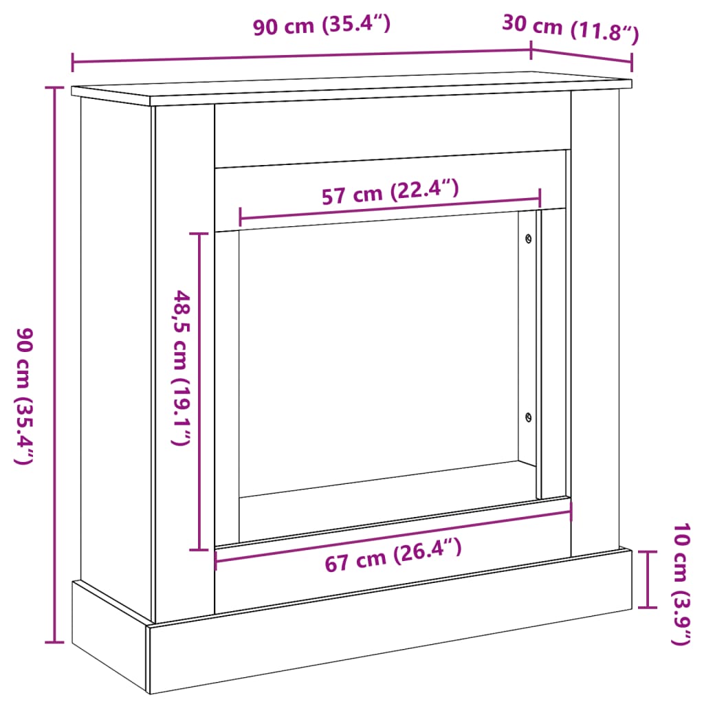 Fireplace Surround Black 90x30x90 cm Engineered Wood