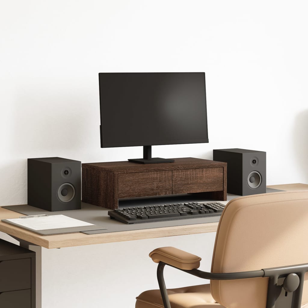 Monitor Stand with Drawers Brown Oak 50x27x15 cm Engineered Wood