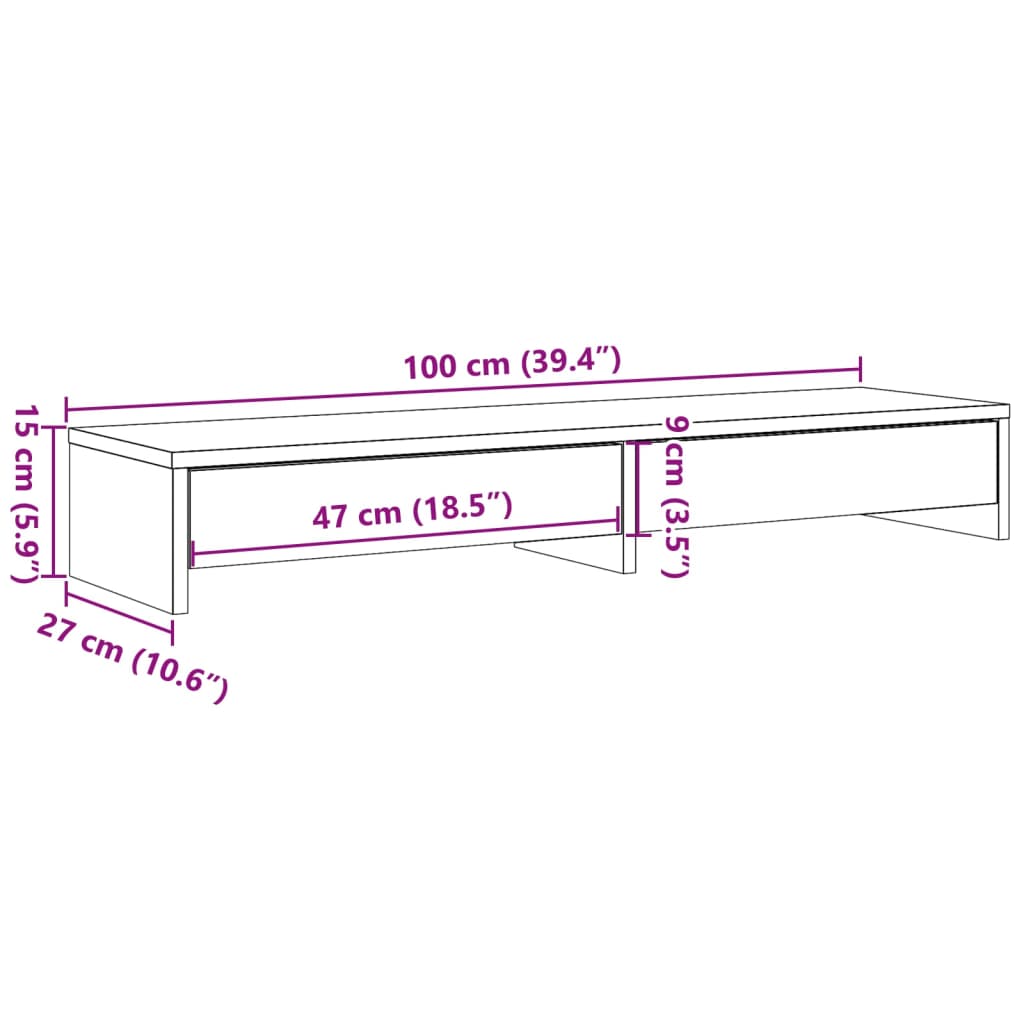 Monitor Stand with Drawers Smoked Oak 100x27x15 cm Engineered Wood