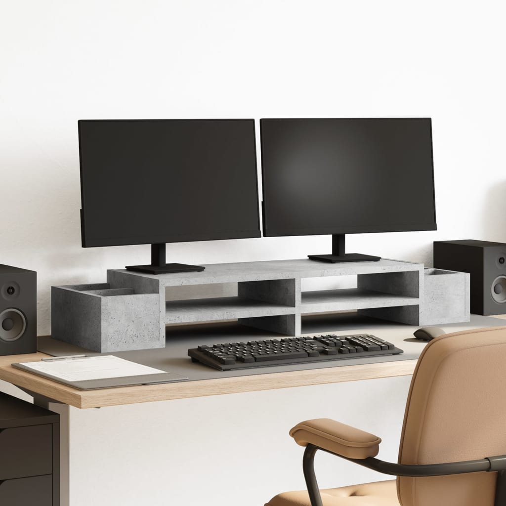 Monitor Stand with Storage Concrete Grey 100x27x15 cm Engineered Wood