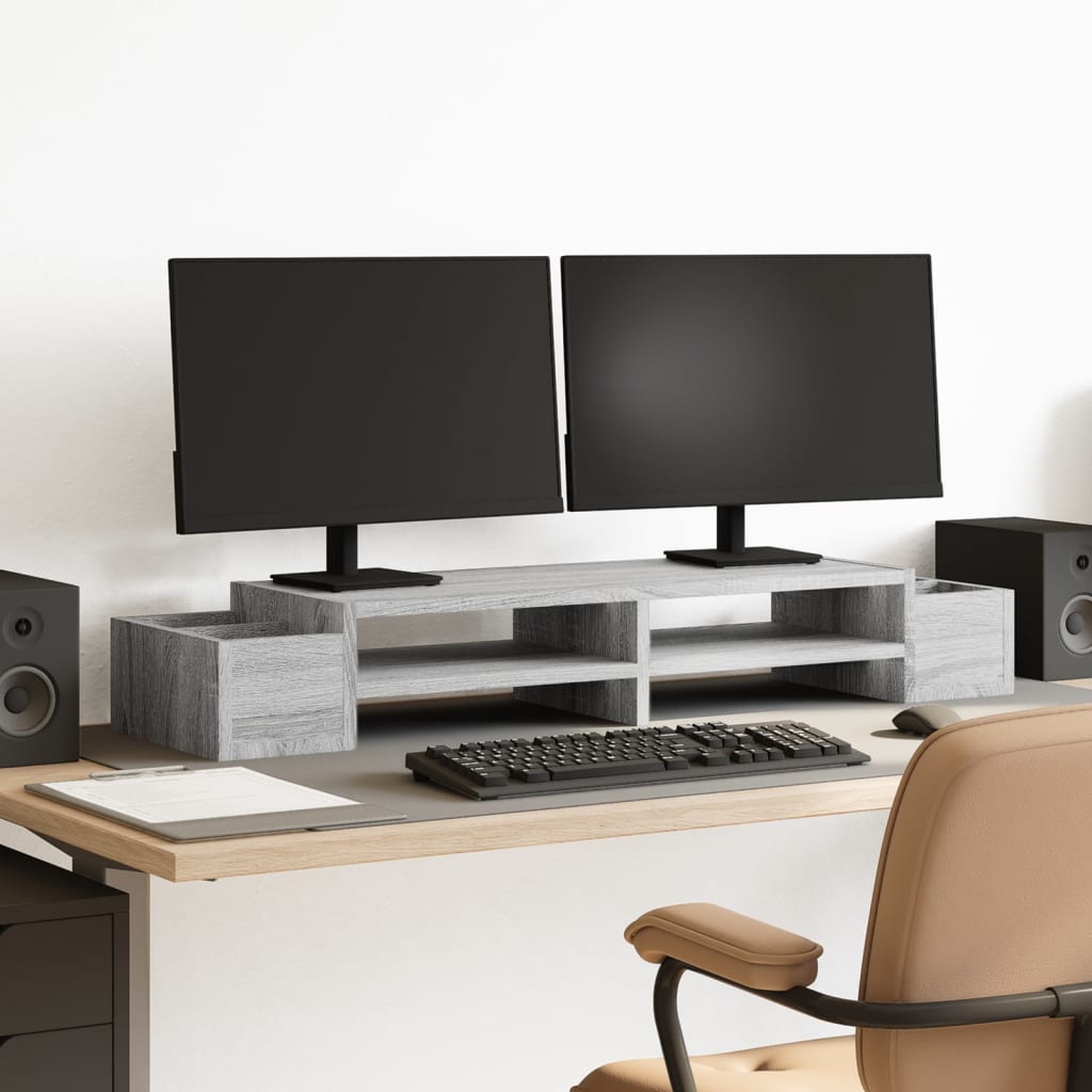 Monitor Stand with Storage Grey Sonoma 100x27x15 cm Engineered Wood