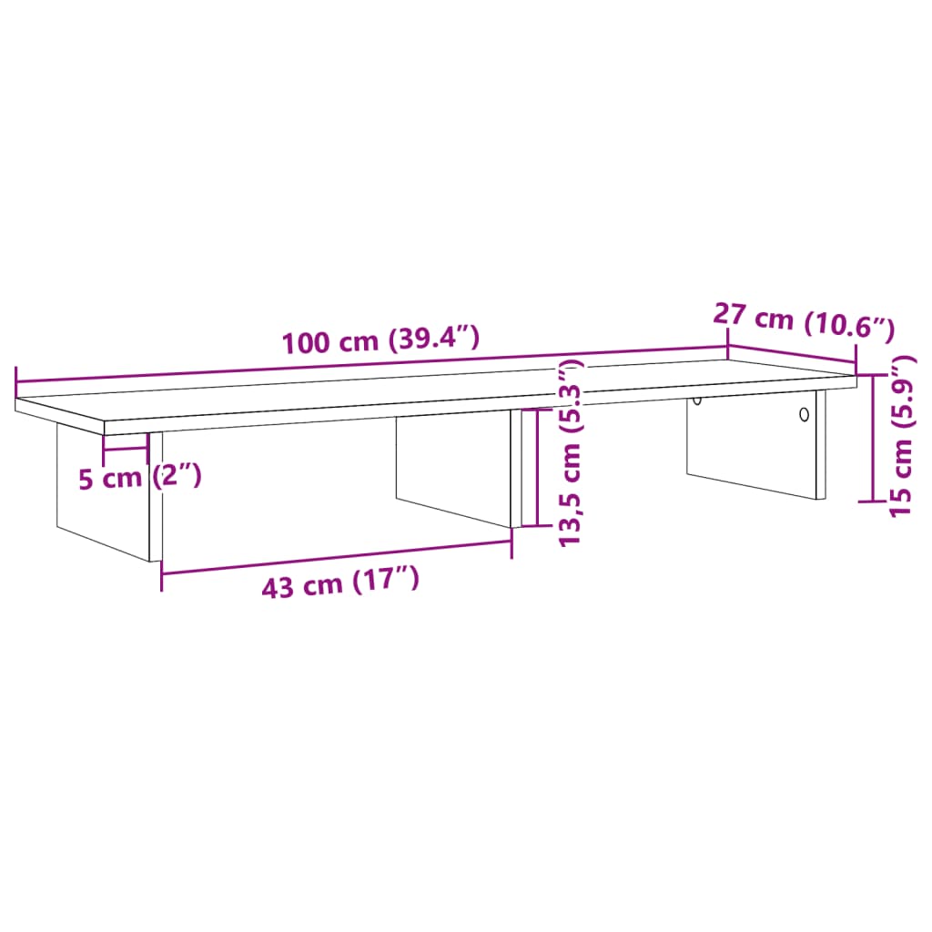 Monitor Stand Smoked Oak 100x27x15 cm Engineered Wood
