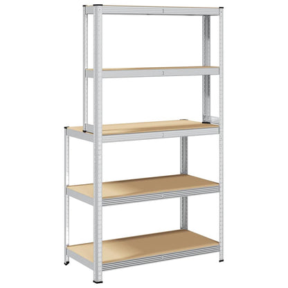 5-Layer Work Table with Shelves Silver Steel&Engineered Wood