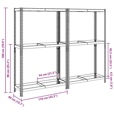 2-Layer Tyre Shelves 2 pcs Silver 110x40x180 cm Steel&Engineered Wood