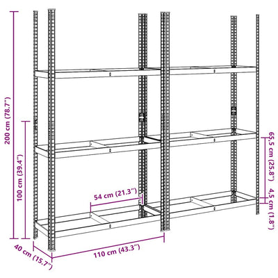 3-Layer Tyre Shelves 2 pcs Silver 110x40x200 cm Steel