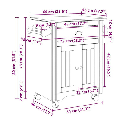 Kitchen Trolley BODO White and Brown 72x45x80 cm