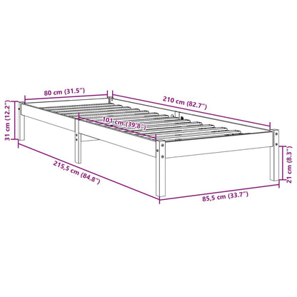 Extra Long Bed Frame without Mattress 80x210 cm Solid Wood Pine