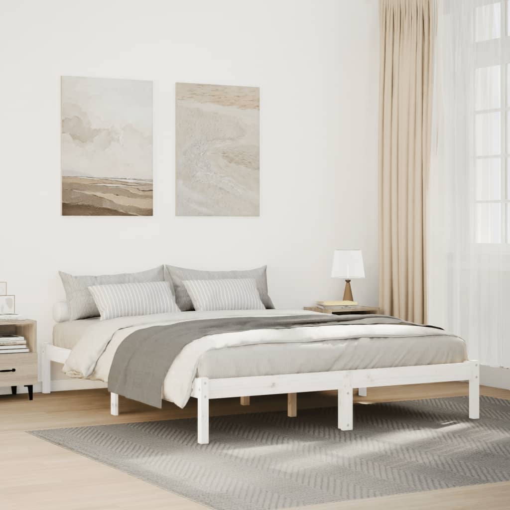Extra Long Bed Frame without Mattress White 140x210 cm Solid Wood Pine