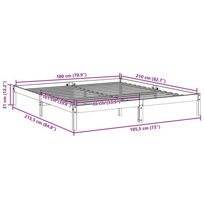Extra Long Bed Frame without Mattress White 180x210 cm Solid Wood Pine