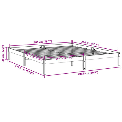 Extra Long Bed Frame without Mattress White 200x210 cm Solid Wood Pine