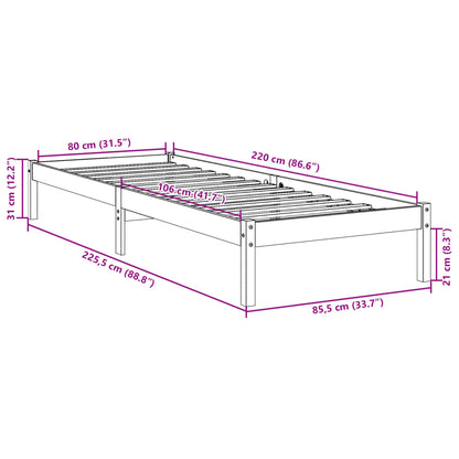 Extra Long Bed Frame without Mattress 80x220 cm Solid Wood Pine