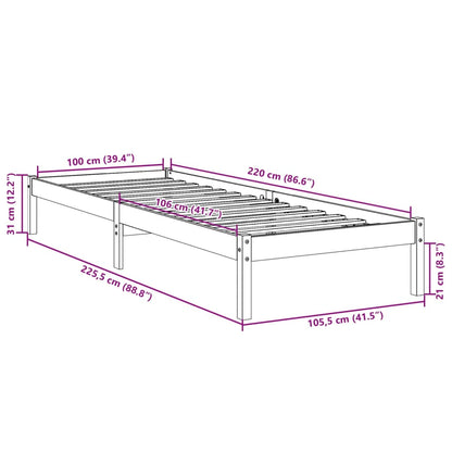 Extra Long Bed Frame without Mattress 100x220 cm Solid Wood Pine