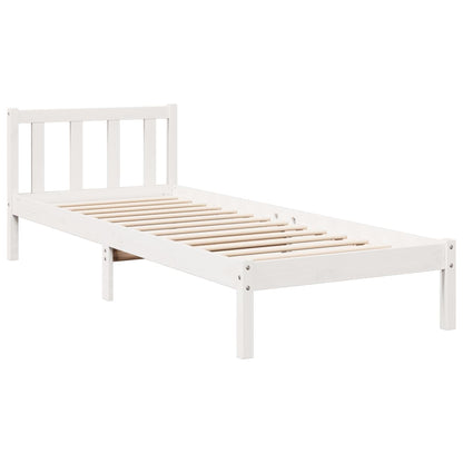 Bed Frame | White | Solid pine wood | Single, 80x210 cm | Extra Long