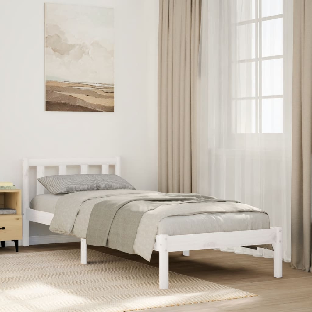 Bed Frame | White | Solid pine wood | Single, 80x210 cm | Extra Long
