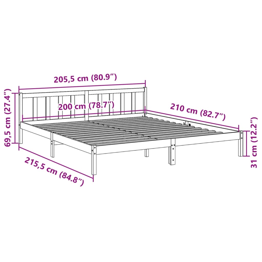 Bed Frame | White | Solid pine wood | Extra Long | Durable | Bed Frame