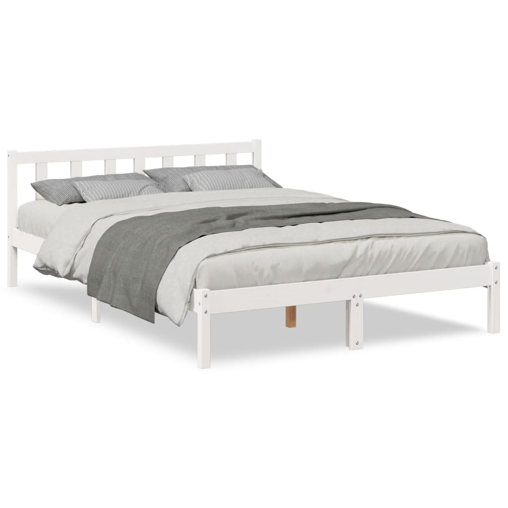 Bed Frame | White | Solid pine wood | Double, Extra Long | Bed Frame