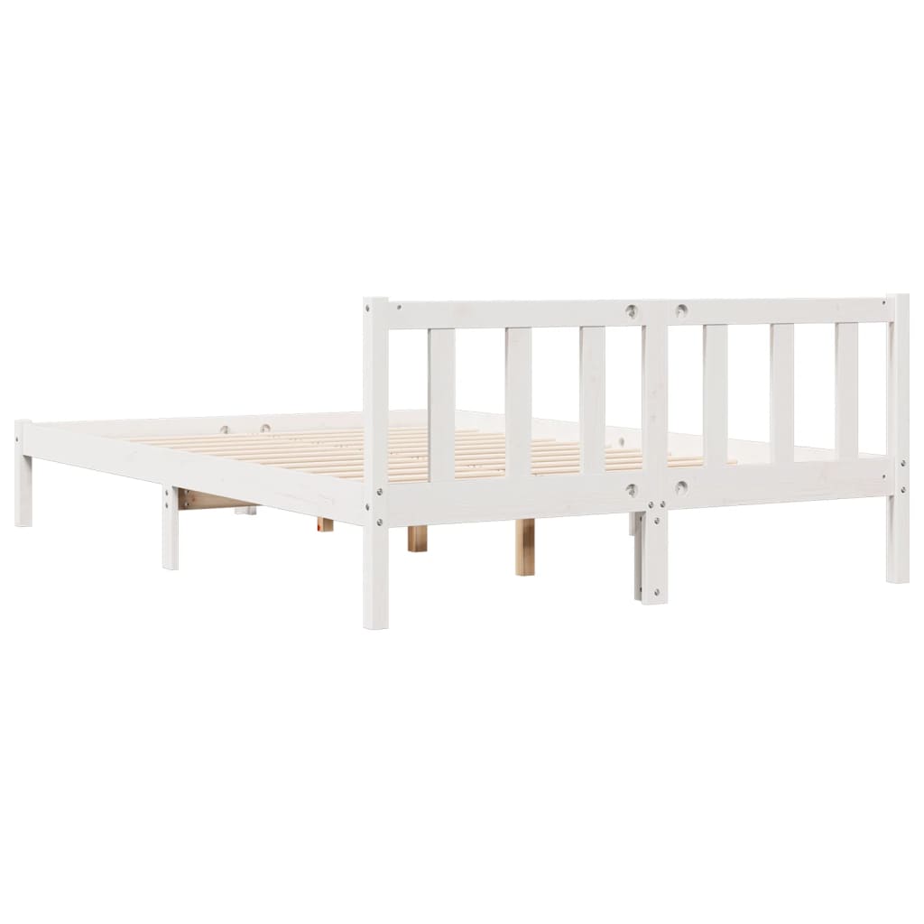 Bed Frame | White | Solid pine wood | Double, Extra Long | Bed Frame