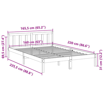 Bed Frame | White | Solid pine wood | Double, Extra Long | Bed Frame