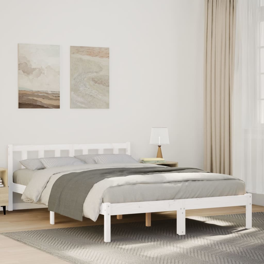 Bed Frame | White | Solid pine wood | Double, Extra Long | Bed Frame