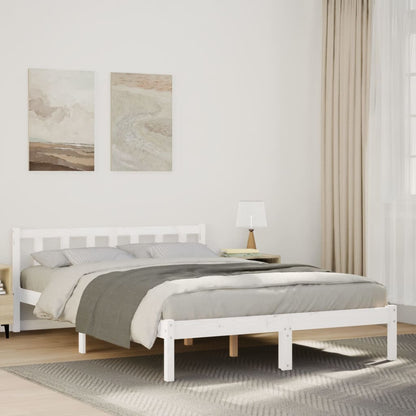 Bed Frame | White | Solid pine wood | Double, Extra Long | Bed Frame