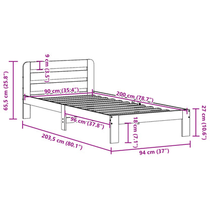 Bed Frame without Mattress 90x200 cm Solid Wood Pine