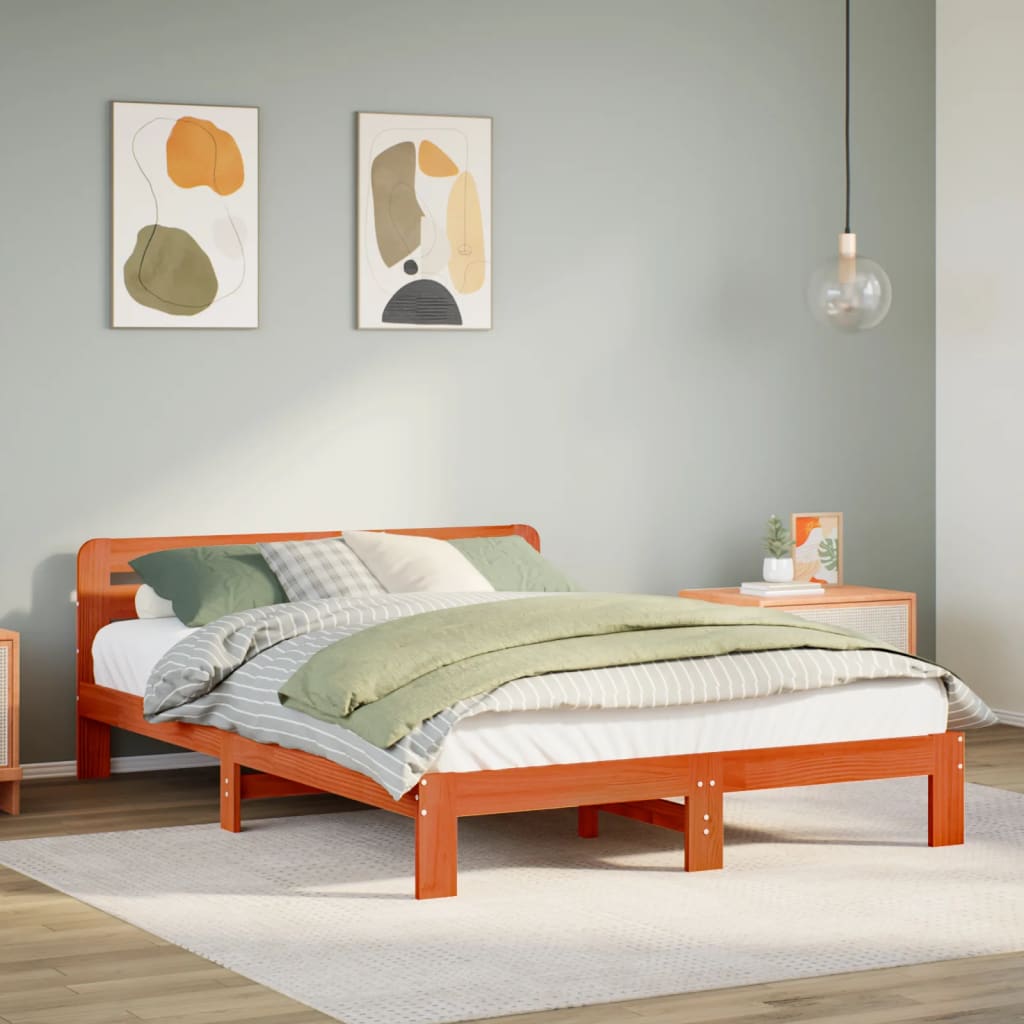 Bed Frame without Mattress Wax Brown 120x200 cm Solid Wood Pine
