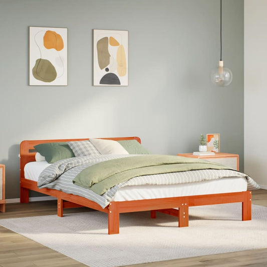 Bed Frame without Mattress Wax Brown 140x200 cm Solid Wood Pine