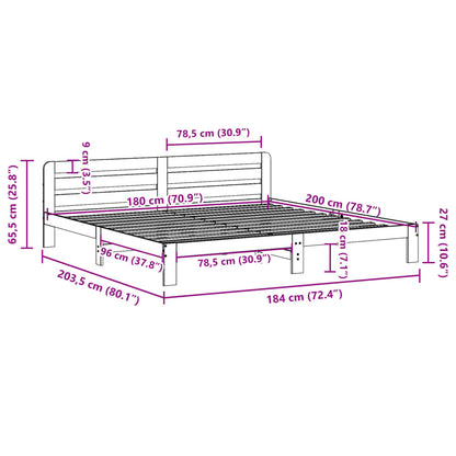 Bed Frame without Mattress Wax Brown 180x200 cm Super King Solid Wood Pine