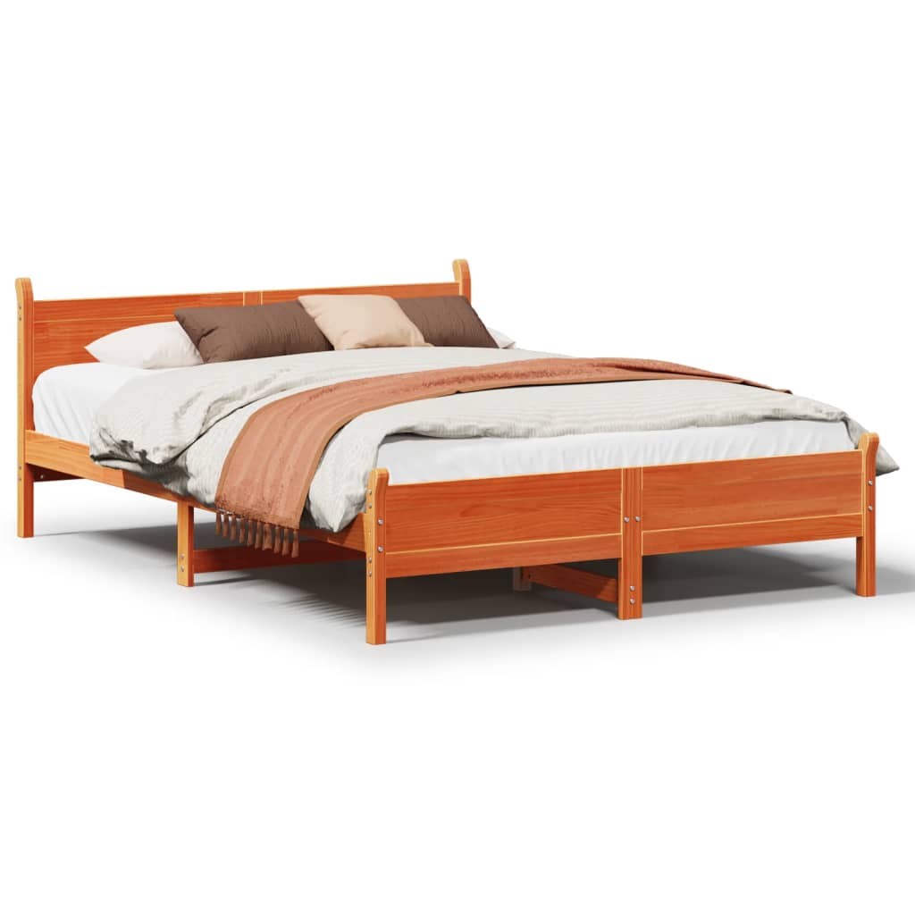 Bed Frame | Wax brown | Solid pine wood, Plywood | King | Bed Frame