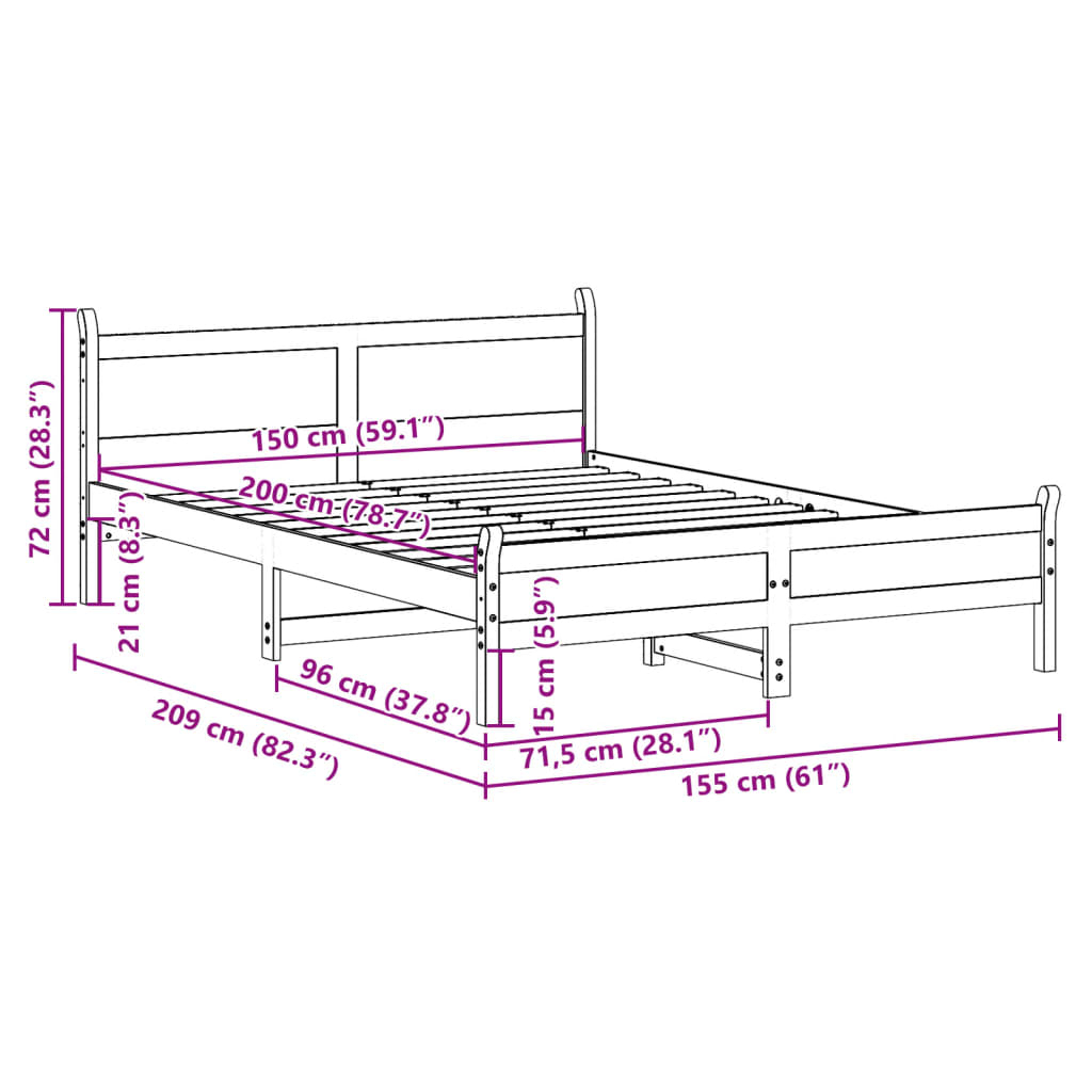 Bed Frame | Wax brown | Solid pine wood, Plywood | King | Bed Frame