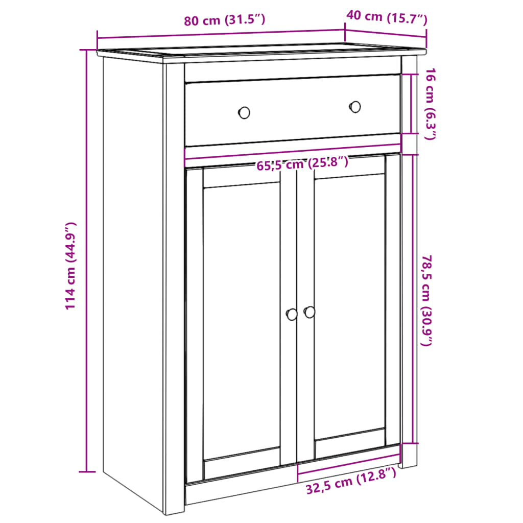 Shoe Cabinet PANAMA 80x40x114 cm Solid Wood Pine