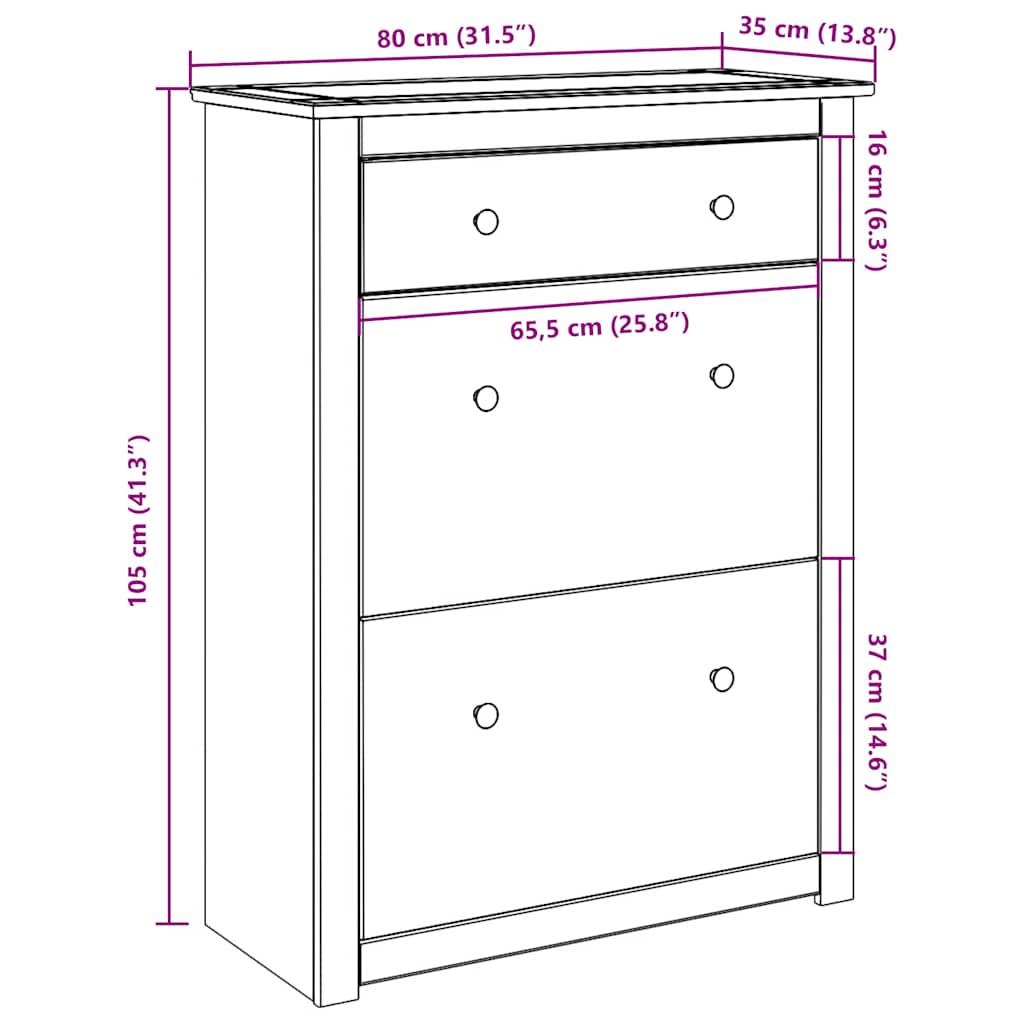 Shoe Cabinet PANAMA 80x35x105 cm Solid Wood Pine