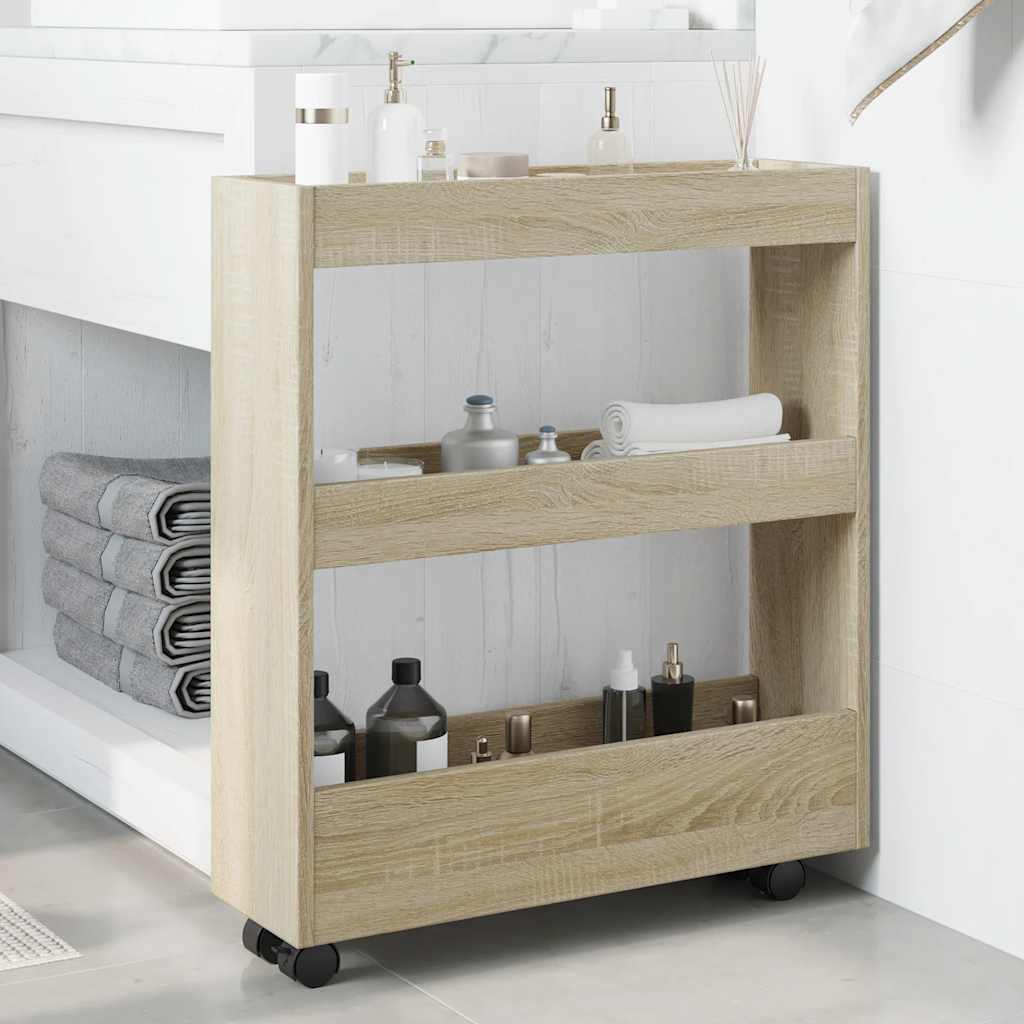 Narrow Storage Trolley 3 Tier Sonoma Oak Engineered Wood