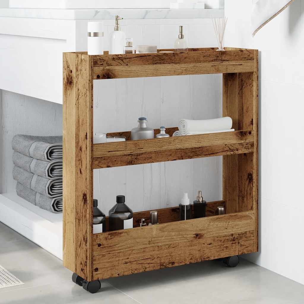 Narrow Storage Trolley 3 Tier Old Wood Engineered Wood