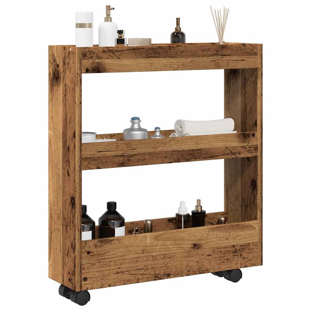 Narrow Storage Trolley 3 Tier Old Wood Engineered Wood