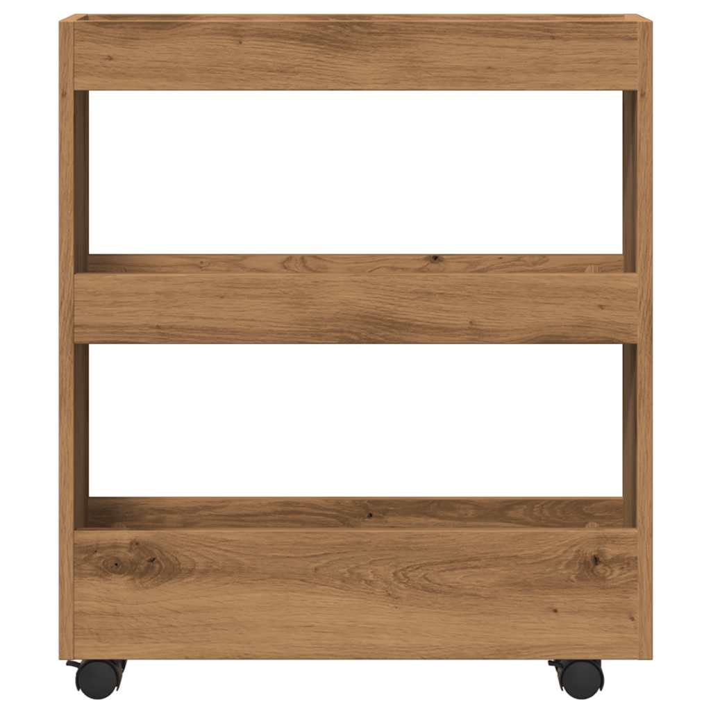 Narrow Storage Trolley 3 Tier Artisian Oak Engineered Wood