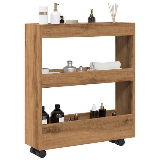Narrow Storage Trolley 3 Tier Artisian Oak Engineered Wood