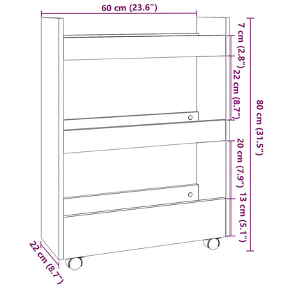Narrow Storage Trolley 3 Tier Old Wood Engineered Wood