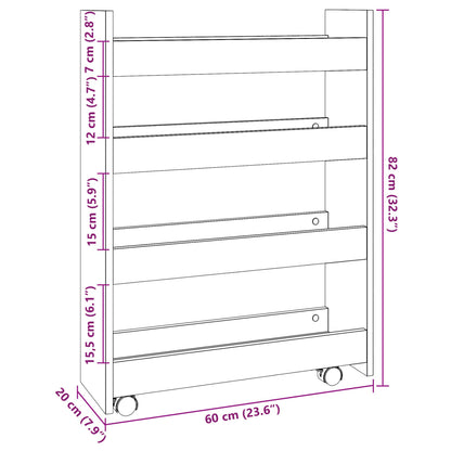 Narrow Storage Trolley 4 Tier Black Engineered Wood
