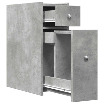 Narrow Bathroom Cupboard with Wheels Concrete Grey Engineered Wood
