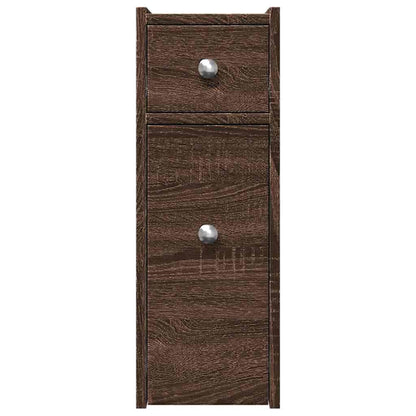 Narrow Bathroom Cupboard with Wheels Brown Oak Engineered Wood